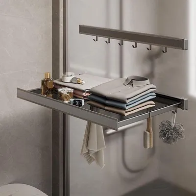 Image de Étagère de séchage murale extensible avec filet, 6 crochets et capacité de charge de 27 kg