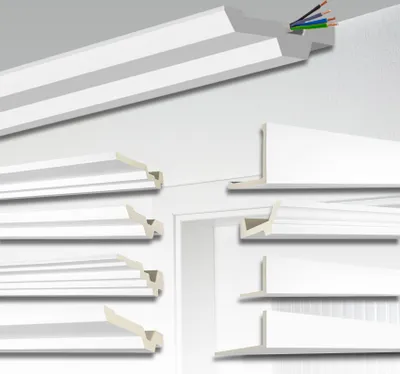 Produktbild von HEXIM Kabelabdeckung 2000x60x20mm, 1STK Kabelkanal weiß PolyurethanHartschaum, Stuckleisten Decke Kabelführung Wand Kabelschutz (AB171, 2 Meter)