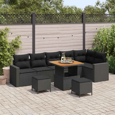 Produktbild von vidaXL Gartensofa-set mit Kissen 11 pcs Schwarz Poly-Rattan
