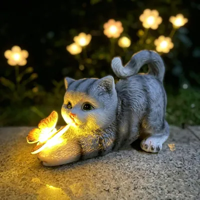 Produktbild von Solarlampe, LED Solarleuchte, Gartenlampe, Katze Gartendeko, Gartendekoration, Wasserdicht, Warmweiß, für Außen, Hinterhöfe, Gärten, Rasen