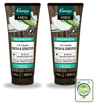 Produktbild von 2 x Kneipp MEN 3-in-1 Douchegel Fresh & Sensitive - 200 ml - Großpackung - 2 Stücke