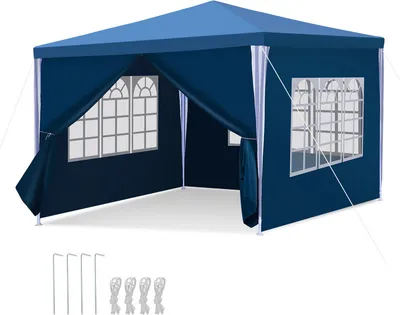 Produktbild von Izrielar 3 x 3 m Garten Pavillon mit 4 Seitenteilen tragbares wasserdichtes Zelt Partyzelt, blau