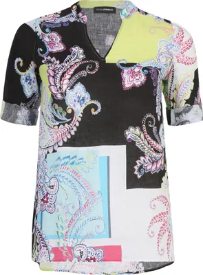Produktbild von Damen Leinen-Bluse mit Paisley-Print, Colour-Blocking, 3/4-Arm und Seitenschlitzen