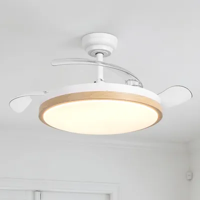 Image de Ventilateur de plafond Parrot Uncle avec éclairage et télécommande, pales rétractables de 106 cm, aspect bois, LED à intensité variable, 3 couleurs de lumière, 6 vitesses