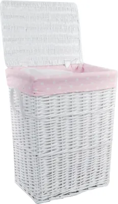 Immagine prodotto di Cesto portabiancheria Cassettone portabiancheria Vimini rettangolare 30L bianco rosa Coperchio Maniglia 32x24 H.48