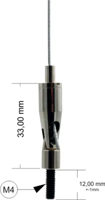 Produktbild von Drahtseilhalter / Gripper 15, Gelenk mit Außengewinde M4 Gewindeüberstand 12mm, für Drahtseil Ø1,0-1,5mm | vernickelt