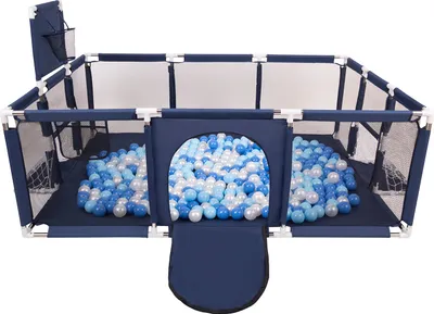 Produktbild von Selonis laufstall baby großer spielplatz mit 400 bälle laufgitter für kinder, dunkelblau:babyblau/blau/perle
