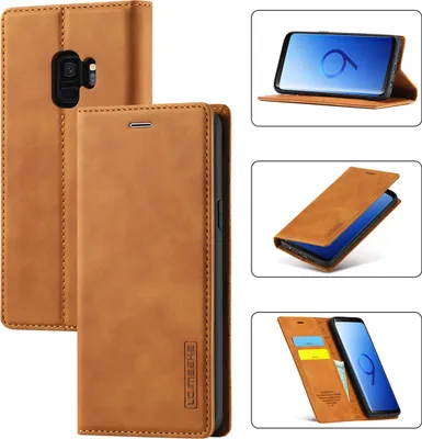Obrázek produktu pro Galaxy S9 Kožené pouzdro s funkcí stojánku a držákem karet, peněženkový design pouzdro pro Samsung Galaxy S9 Hnědý