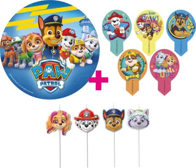 Produktbild von 3er Set Paw Patrol Tortenaufleger, Muffinaufstecker & Kerzen Geburtstag