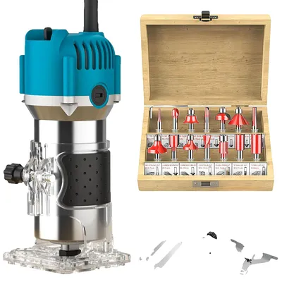 Obrázek produktu pro Elektrická frézka na dřevo, nastavitelná rychlost, ergonomický design, 15 fréz