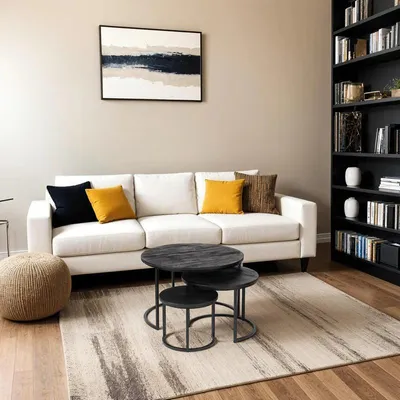 Image de Zita Home Ensemble de 3 tables basses rondes Noir en bois massif avec structure métallique 70cm de diamètre