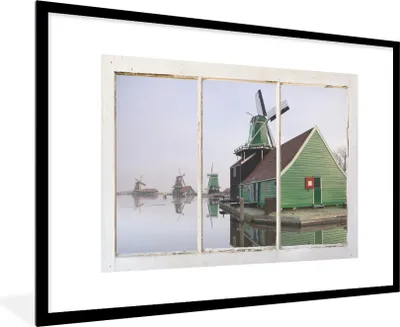 Produktbild von MuchoWow® MuchoWow® Gerahmtes Poster Aussicht - Mühle - Wasser 90x60 cm - Poster mit zchwarzem Bilderrahmen - Wanddekoration - Fotos
