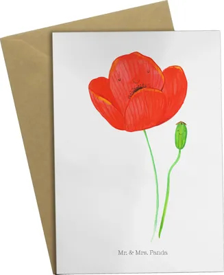 Produktbild von Mr. & Mrs. Panda Glückwunschkarte Blume Mohnblume - Weiß - Geschenk, Respekt, Motivation, osterkarte, einladungskarten, Garten, hochzeitskarten, Religion, Grußkarte, Mohn