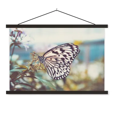 Produktbild von MuchoWow® Textilposter Schmetterling - Blumen - Frühling 60x40 cm mit schwarzem Rahmen - Hölzernes