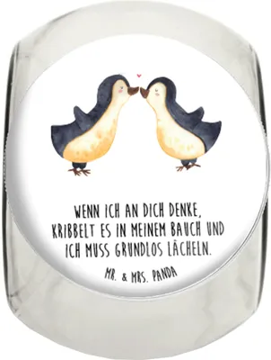 Produktbild von Mr. & Mrs. Panda Kaffeedose Pinguine Kuss L 870ml - Weiß - Geschenk, für Freundin, Hocheitstag, gewürzglas, Vorratsglas, Teedose, Freund, Hochzeitstag, Valentinstag