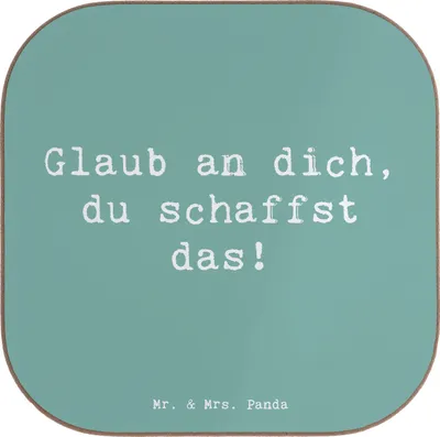 Produktbild von Mr. & Mrs. Panda Tassenuntersetzer Spruch Schulanfang Glaube - Meeresbrise - Geschenk, Tassen Untersetzer, Tischuntersetzer, Mut, Geschenke, für Gläser, Lebensfreude