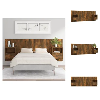 Image de vidaXL Tête de lit avec chevets Chêne fumé Bois composite - Tête & Pieds de lit