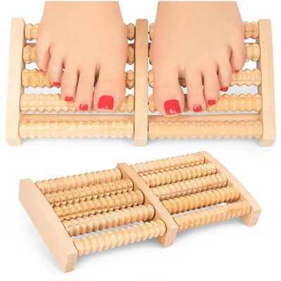 Produktbild von Fußmassagegerät - Holzfußroller - Doppelroller - 10 Massagekugeln