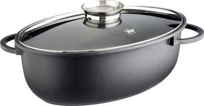 Produktbild von ELO Bräter ALUCAST Ø 38 cm, ovaler Alugussbräter mit Glasdeckel und Antihaftveredelung, Schmortopf für Glaskeramik-, Gas-, Elektro-, Induktionsherde - spülmaschinengeeignet