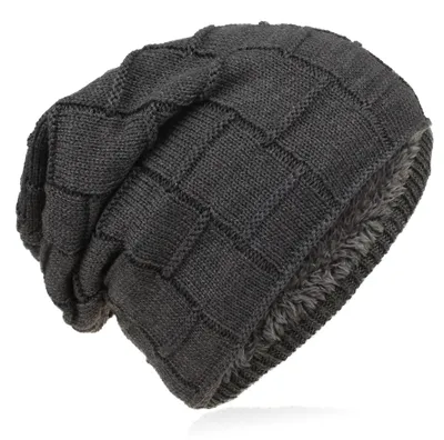 Produktbild von Strick Beanie Gitter Muster Anthrazit L
