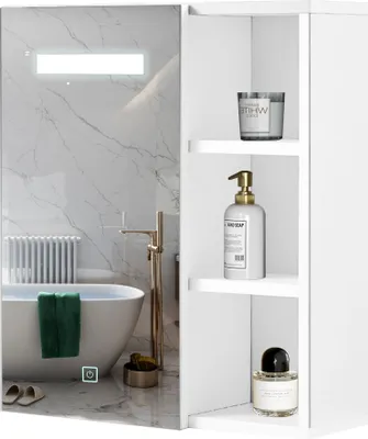 Produktbild von CLIPOP Badezimmer Spiegelschrank mit Beleuchtung, mit Verstellbare Ablagen, 1 Tür, Weiß