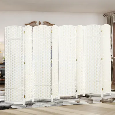Produktbild von SUGIFT Paravent 8-teilig faltbar, Raumteiler Sichtschutzwand Polypropylen Kiefernholz, Sichtschutz, Weiß | 320 x 170 cm | 7,2 kg | 8 Paneele
