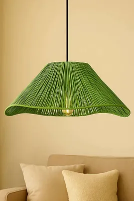 Produktbild von Opviq, Hochwertige Hängeleuchte (Grün), Ø40 h:15 cm, verstellbare Höhe 16-52 cm | Kunststoffkörper, Makramee-Kappe, E27 Fassung, max. 40 W | Boho-Rustikal, ideal für jeden Raum.