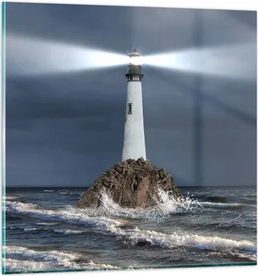 Produktbild von Bilder auf glas - Leuchtturm Meer - 60x60cm - Glasbilder - Wandbilder - Kunstdruck - zum Aufhängen bereit - Wanddekoration aus Glas - Glas Bilder - Wandbild auf Glas - Einteilig - GAC60x60-3550