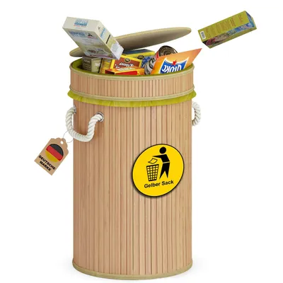 Produktbild von AdelDream Gelbe Sack Müllständer Sack Ständer,geruchsneutraler Mülleimer aus Holz für gelbe Säcke geruchsdichte Mülltonne ideal als gelber Sack Müllsa