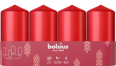 Produktbild von Bolsius Stumpenkerzen 4er Tray Ø 4,8 x 10 cm zartes rot
