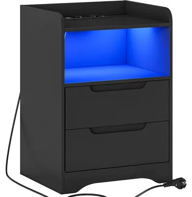 Obrázok produktu pre Nočný stolík s LED osvetlením a nabíjacou stanicou, model DJ503488, rozmer 35 x 40 x 58 cm, čierna farba