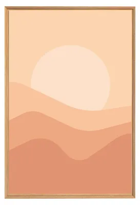 Image de Tableau mural encadré illustration soleil couchant 65x97 cm, Tableau mural moderne pour décoration intérieure