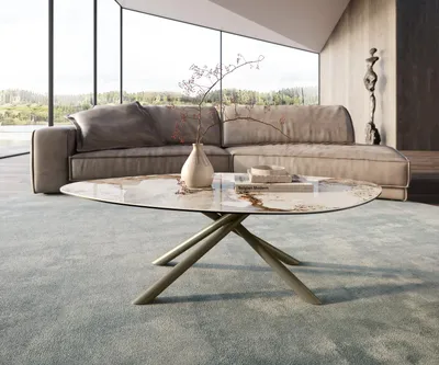 Produktbild von DELIFE Couchtisch Edge Organisch 140x76 cm Keramik Minas Melange Sarity Metall Effektfinish Titan