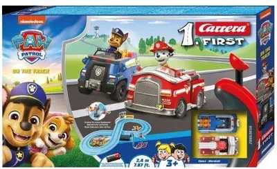 Zdjęcie produktu dla Tor Wyścigowy Psi Patrol Carrera First, Długość 2,4 m, Skala 1/50, Dla Dzieci od 3 lat