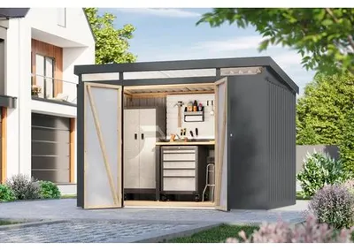 Produktbild von Gartenhaus Karibu Kharand 3 inkl. Oberlicht, Unterkonstruktion 298 x 215 cm anthrazit