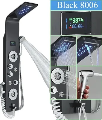 Produktbild von LED Duschsystem, Temperaturanzeige, multifunktionale Massage, Schwarz-L-8006