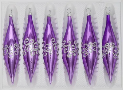 Produktbild von 6 tlg. Glas-Zapfen Set in "Hochglanz-Lila-Silberne-Ornamente