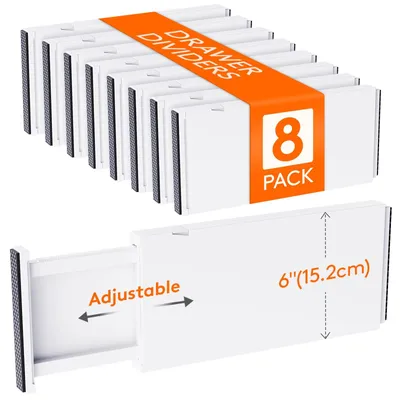 8er-Pack Schubladen-Organizer, verstellbar 34–56 cm, Weiß