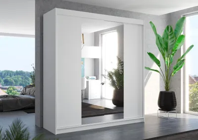 Obrázek produktu pro Šatní skříň se zrcadlem 200 cm GAPLIA - bílá