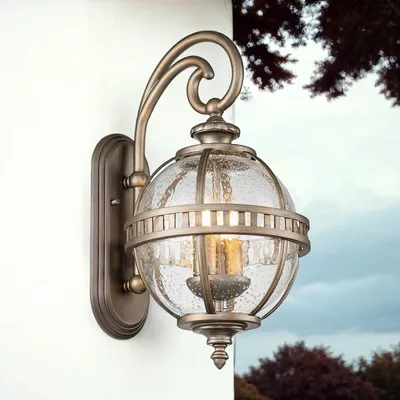 Produktbild von Wandleuchte außen Glas Aluminium E14 IP44 48,9 cm hoch in Bronze brüniert 2-flammig Vintage Außenwandlampe