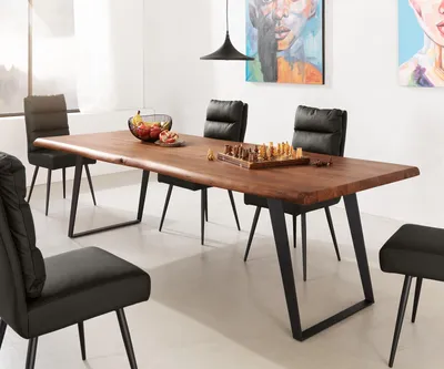Produktbild von DELIFE Esstisch Edge 260x100 XL Akazie Braun Metall Schräg Live-Edge