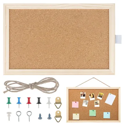 Productafbeelding van Prikbord kurk - 20 x 30 cm - Houten frame - Met drukpennen