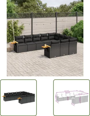 Produktbild von The Living Store 10-tlg. Garten-Sofagarnitur mit Kissen Schwarz Poly Rattan