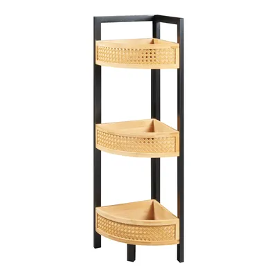 Obrázok produktu pre Rohový regál "Tervola" s 3 policami ratanový vzhľad 80 x 23 x 23 cm čierna / bambus