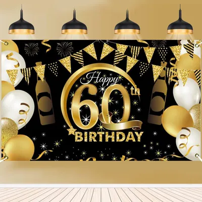 60. Geburtstag Banner Schwarz Gold Party Deko Hintergrund