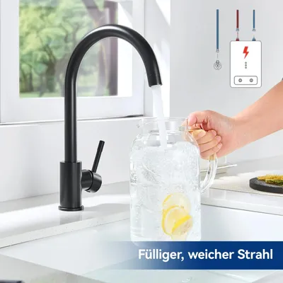 Produktbild von CECIPA MAX Niederdruck-Küchenarmatur ,360° schwenkbarer Küchenarmatur ,Edelstahl-Küchenarmatur ,Für drucklose Wasserkocher und Küchenspülen ,Schwarz