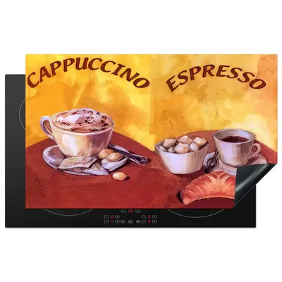 Obrázok produktu pre KitchenYeah® Kryt varnej dosky Cappuccino - Espresso - Káva - Vintage, 83x51cm, kuchynská dekorácia, keramický kryt varnej dosky, kryt varnej dosky