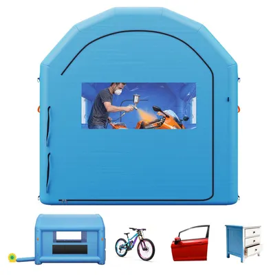 Obrázok produktu pre Nafukovacia lakovňa – striekacia kabína, rozmer 4 x 3 x 2,75 m – s ventilátorom 750 W – systém filtrov s aktívnym uhlím – PVC okná – vhodná pre bicykle, motocykle, nábytok – modrá