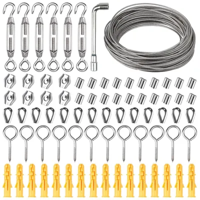 Imagen del producto de Elzusha - Kit para pérgola de jardín, uso intensivo, 35 metros de cable de acero inoxidable, 77 piezas