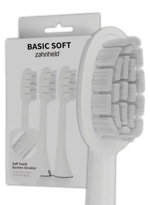 Produktbild von Zahnheld Bürstenkopf Ersatzbürsten Basic Soft - ideal für Schallzahnbürsze Gero, 3 Stück, Weiß, weiche Wechselköpfe, plastikfrei verpackt